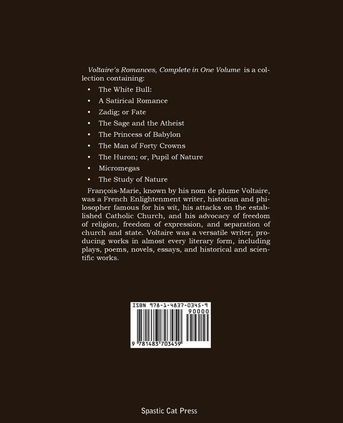 Rückseite: 9781483703459 | Voltaire's Romances, Complete in One Volume | Voltaire | Taschenbuch