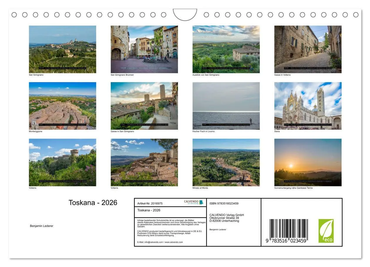 Bild: 9783516023459 | Toskana - 2026 (Wandkalender 2026 DIN A4 quer), CALVENDO...