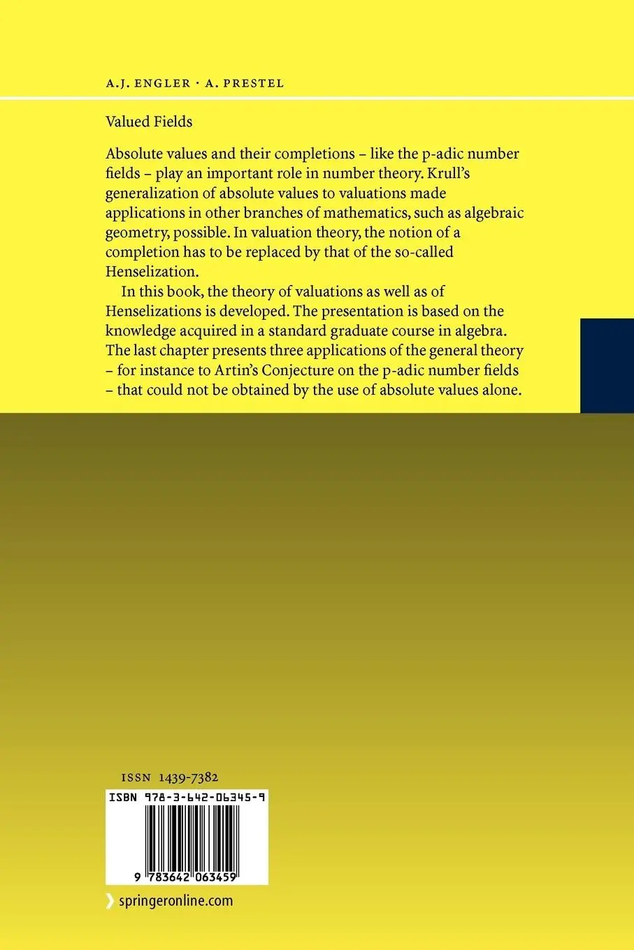 Rückseite: 9783642063459 | Valued Fields | Alexander Prestel (u. a.) | Taschenbuch | x | Englisch