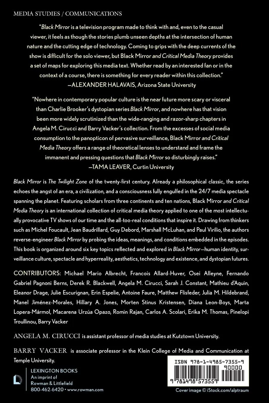 Rückseite: 9781498573559 | Black Mirror and Critical Media Theory | Angela M. Cirucci (u. a.)