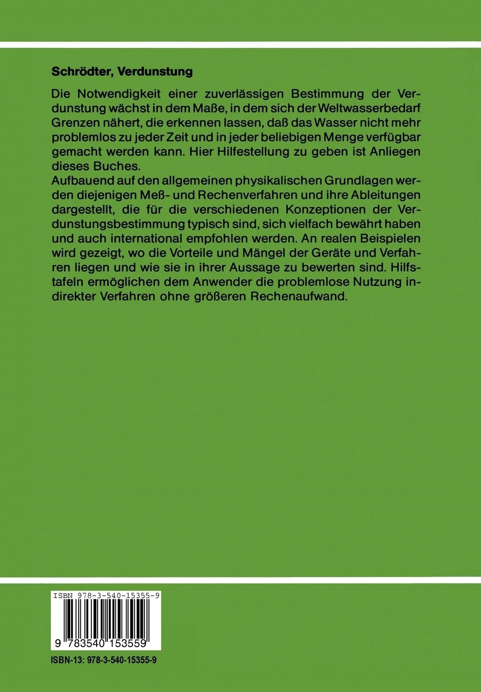 Rückseite: 9783540153559 | Verdunstung | Harald Schrödter | Taschenbuch | x | Deutsch | 1985