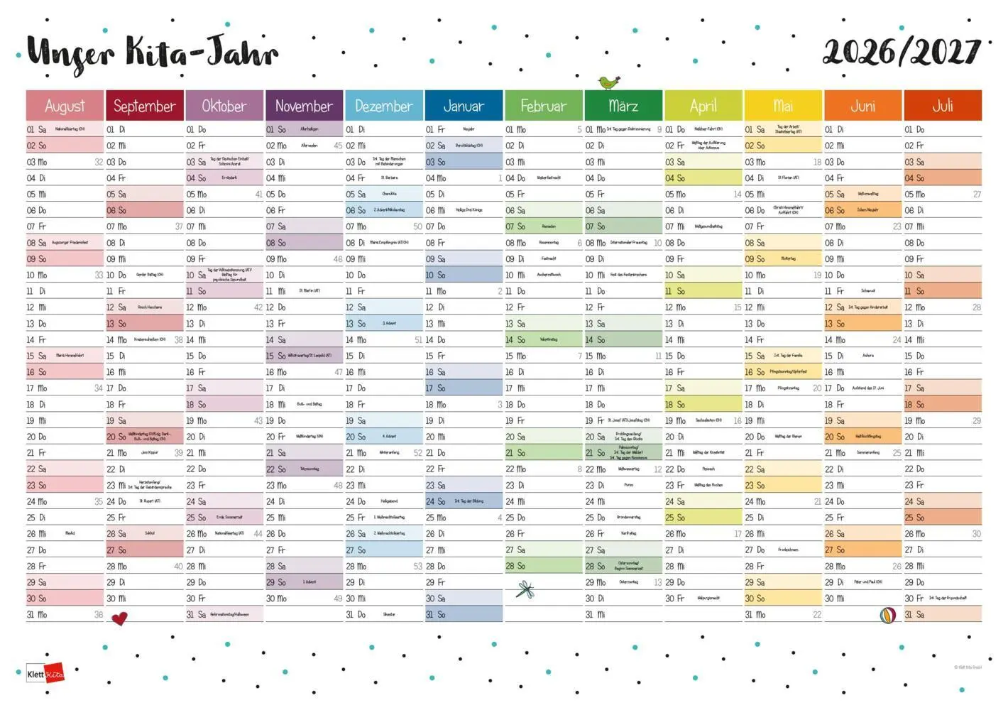 Cover: 9783960463559 | Wandkalender: Unser Kita-Jahr 2026/27 | Kalender | 1 S. | Deutsch