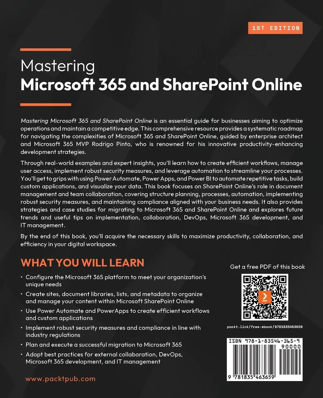 Rückseite: 9781835463659 | Mastering Microsoft 365 and SharePoint Online | Rodrigo Pinto | Buch Rückseite: 9781835463659 | Mastering Microsoft 365 and SharePoint Online | Rodrigo Pinto | Buch