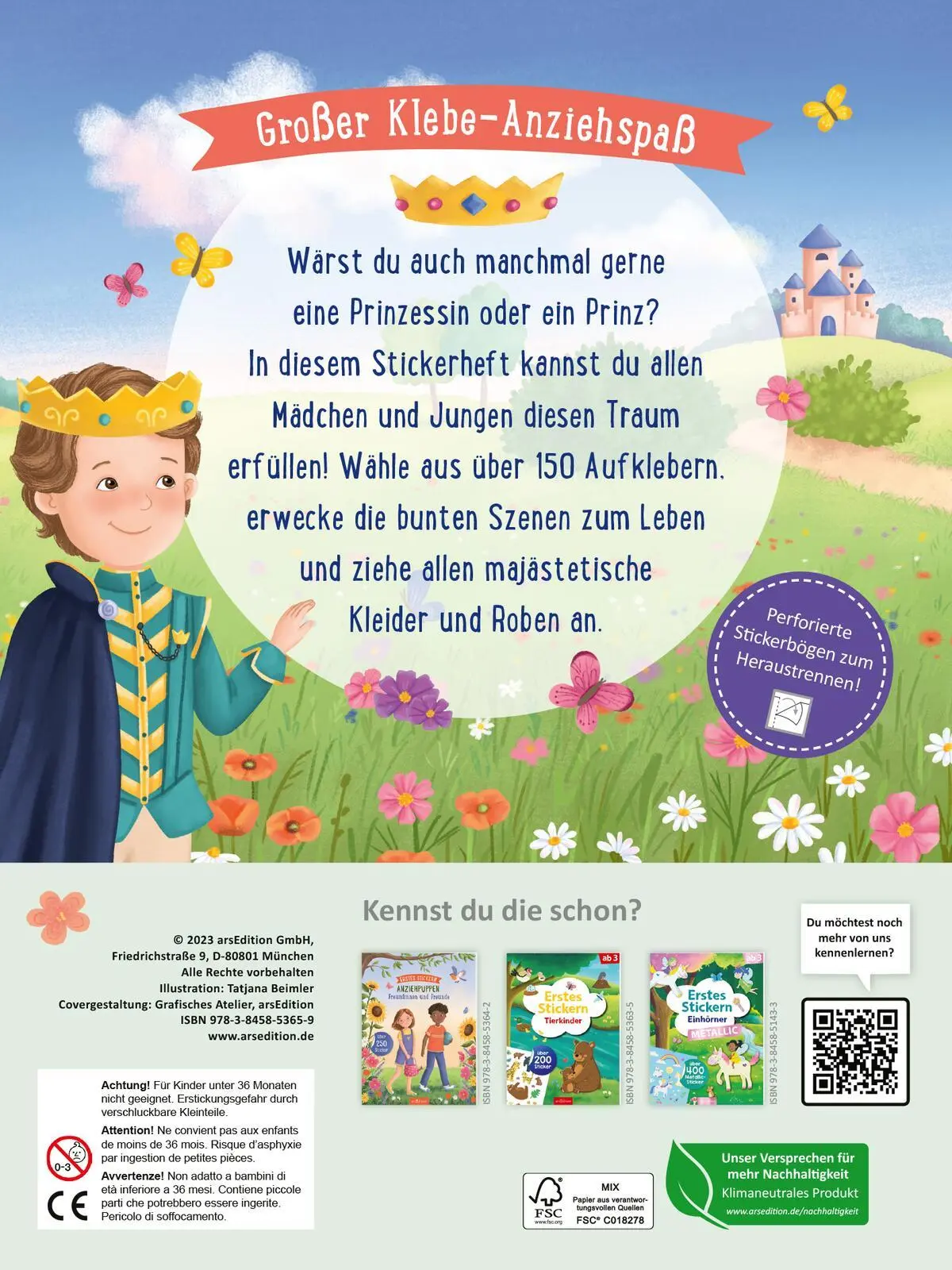 Rückseite: 9783845853659 | Erstes Stickern Anziehpuppen - Prinzessinnen und Prinzen | Beimler