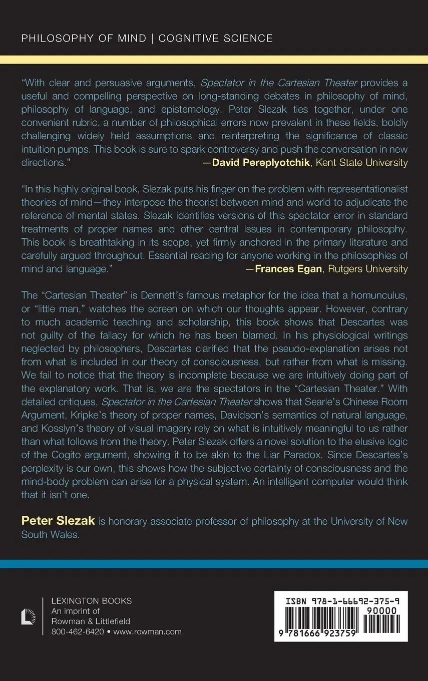 Rückseite: 9781666923759 | Spectator in the Cartesian Theater | Peter Slezak | Buch | Englisch