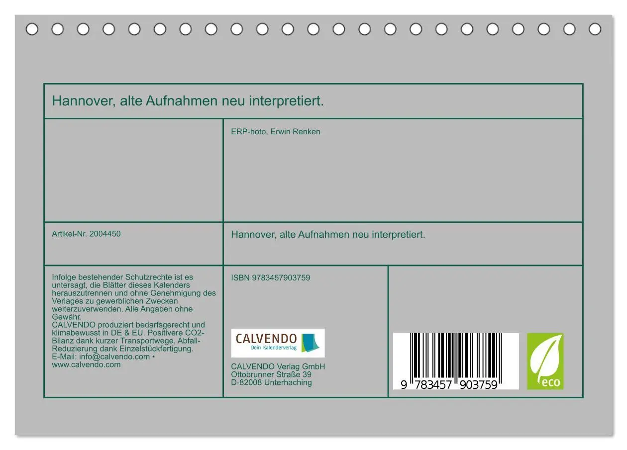 Bild: 9783457903759 | Hannover, alte Aufnahmen neu interpretiert. (Tischkalender 2026 DIN...