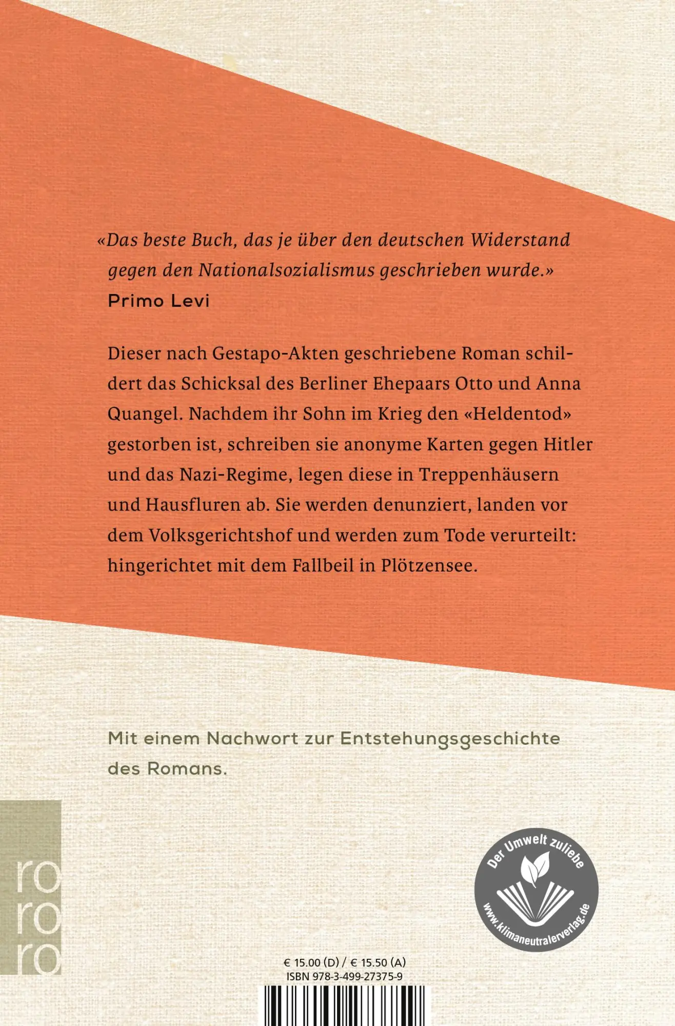Rückseite: 9783499273759 | Jeder stirbt für sich allein | Hans Fallada | Taschenbuch | 704 S.