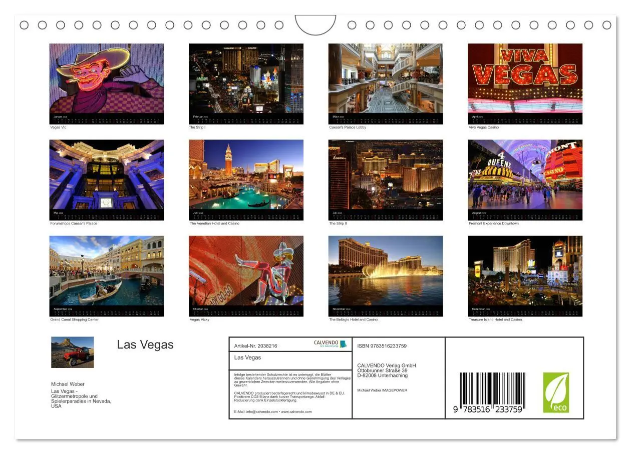 Bild: 9783516233759 | Las Vegas (Wandkalender 2026 DIN A4 quer), CALVENDO Monatskalender