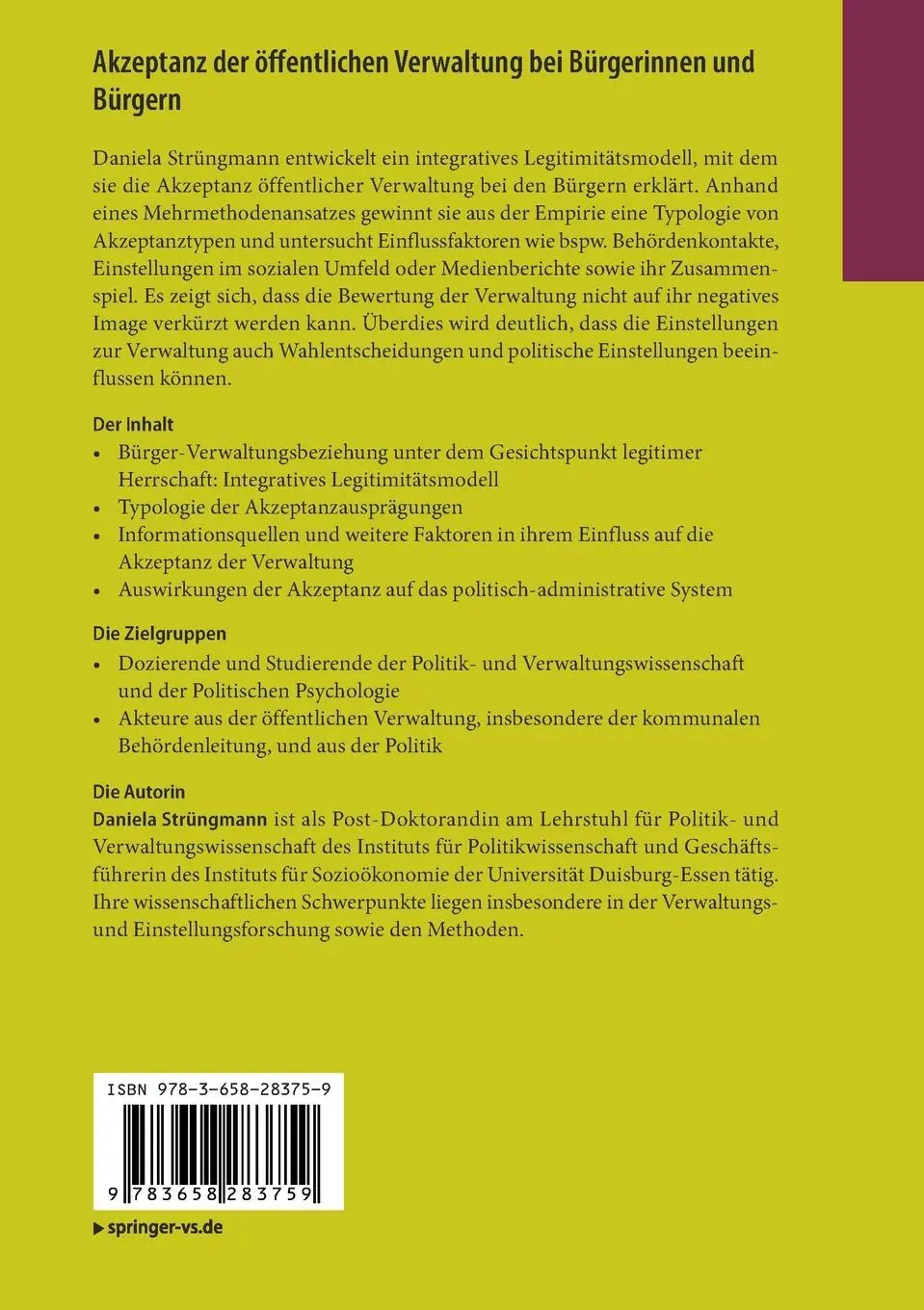 Rückseite: 9783658283759 | Akzeptanz der öffentlichen Verwaltung bei Bürgerinnen und Bürgern