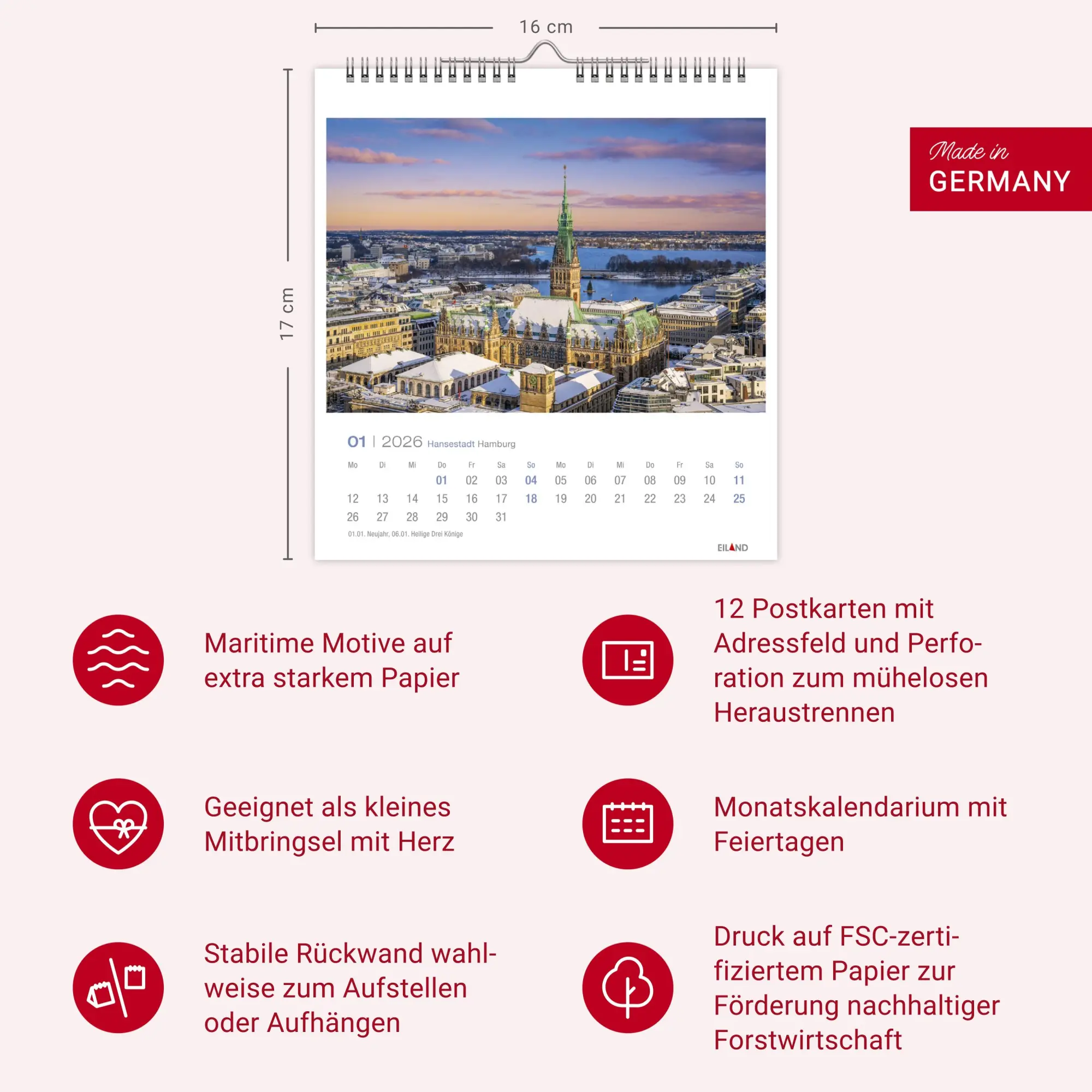 Bild: 9783964023759 | Hansestadt Hamburg Postkartenkalender 2026 | Eiland | Kalender | 13 S.