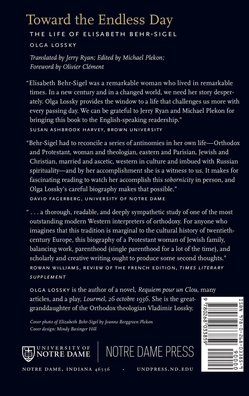 Rückseite: 9780268033859 | Toward the Endless Day | The Life of Elisabeth Behr-Sigel | Lossky