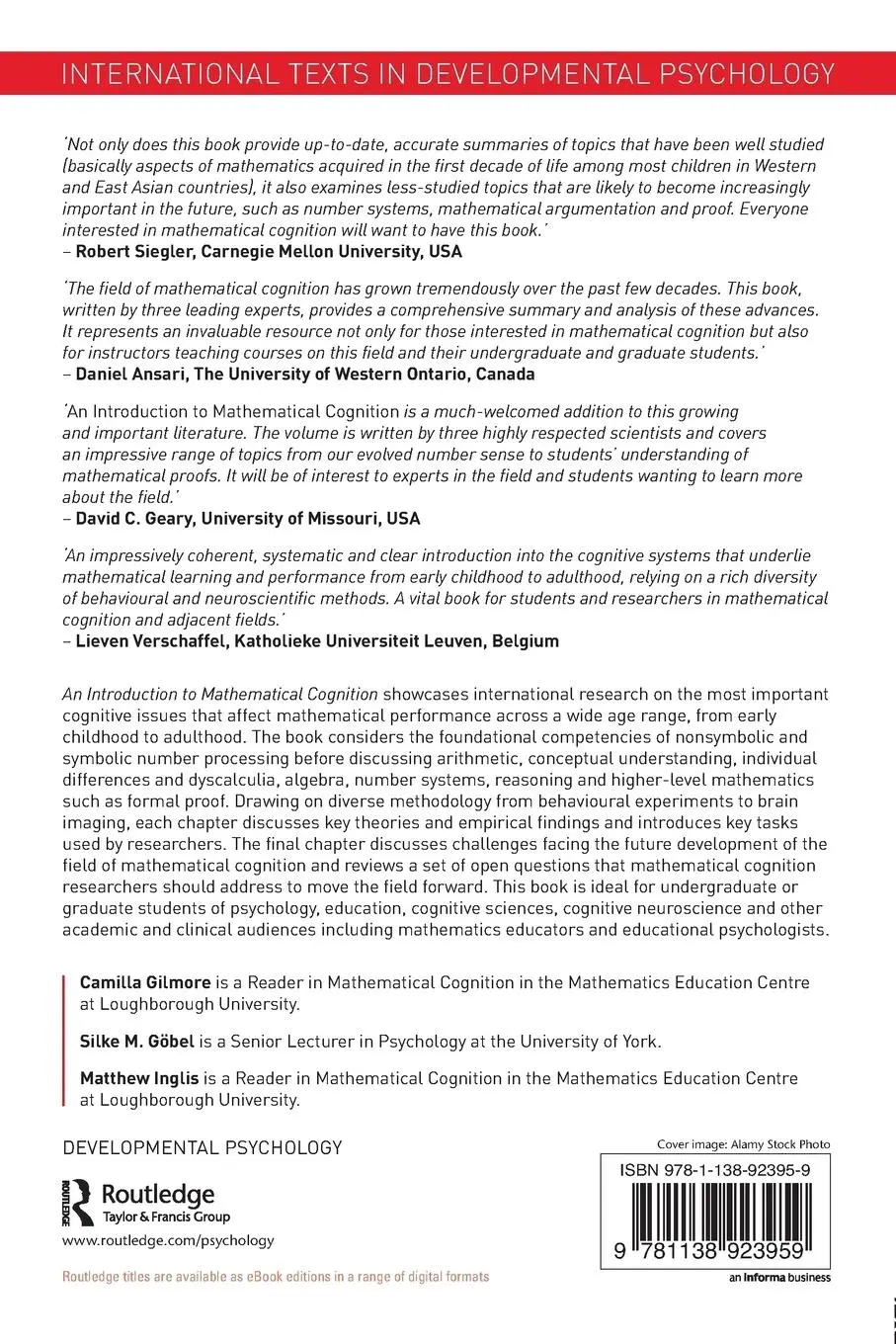 Rückseite: 9781138923959 | An Introduction to Mathematical Cognition | Camilla Gilmore (u. a.)