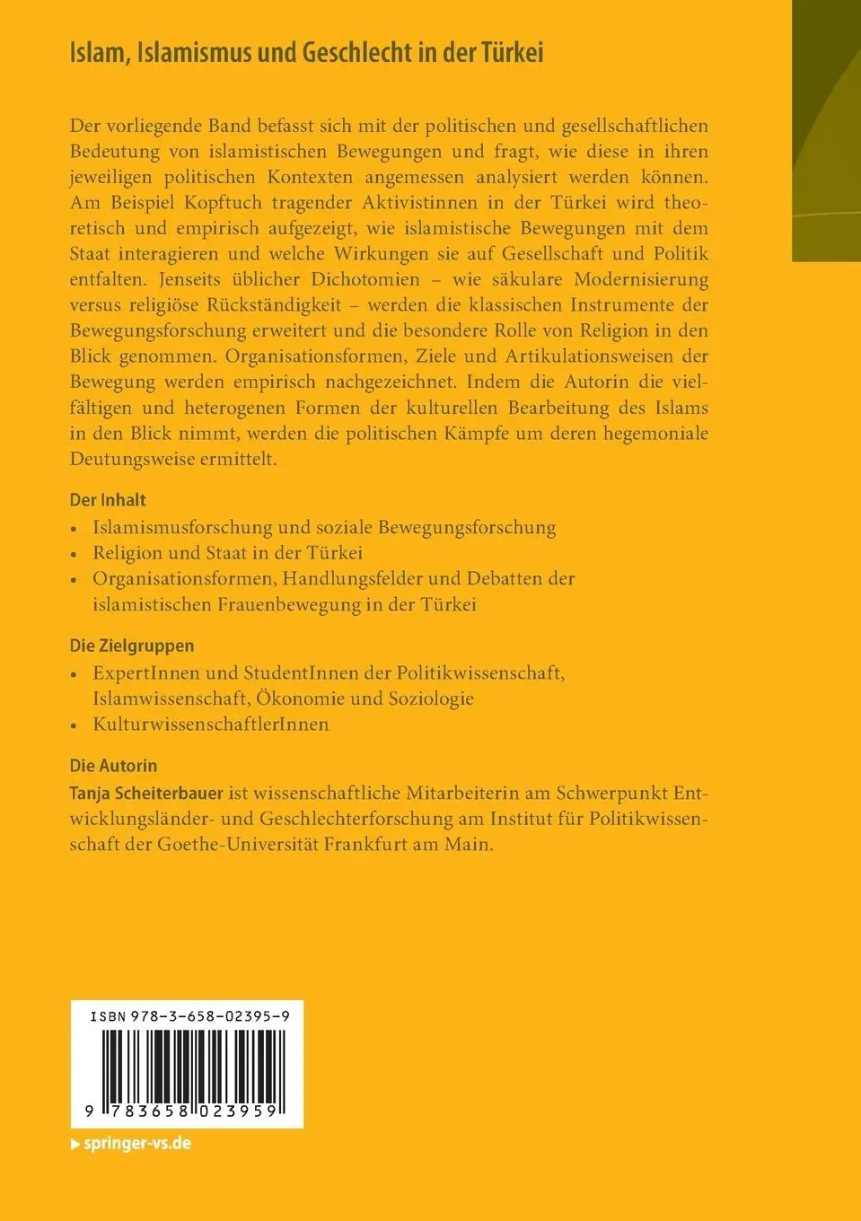 Rückseite: 9783658023959 | Islam, Islamismus und Geschlecht in der Türkei | Tanja Scheiterbauer