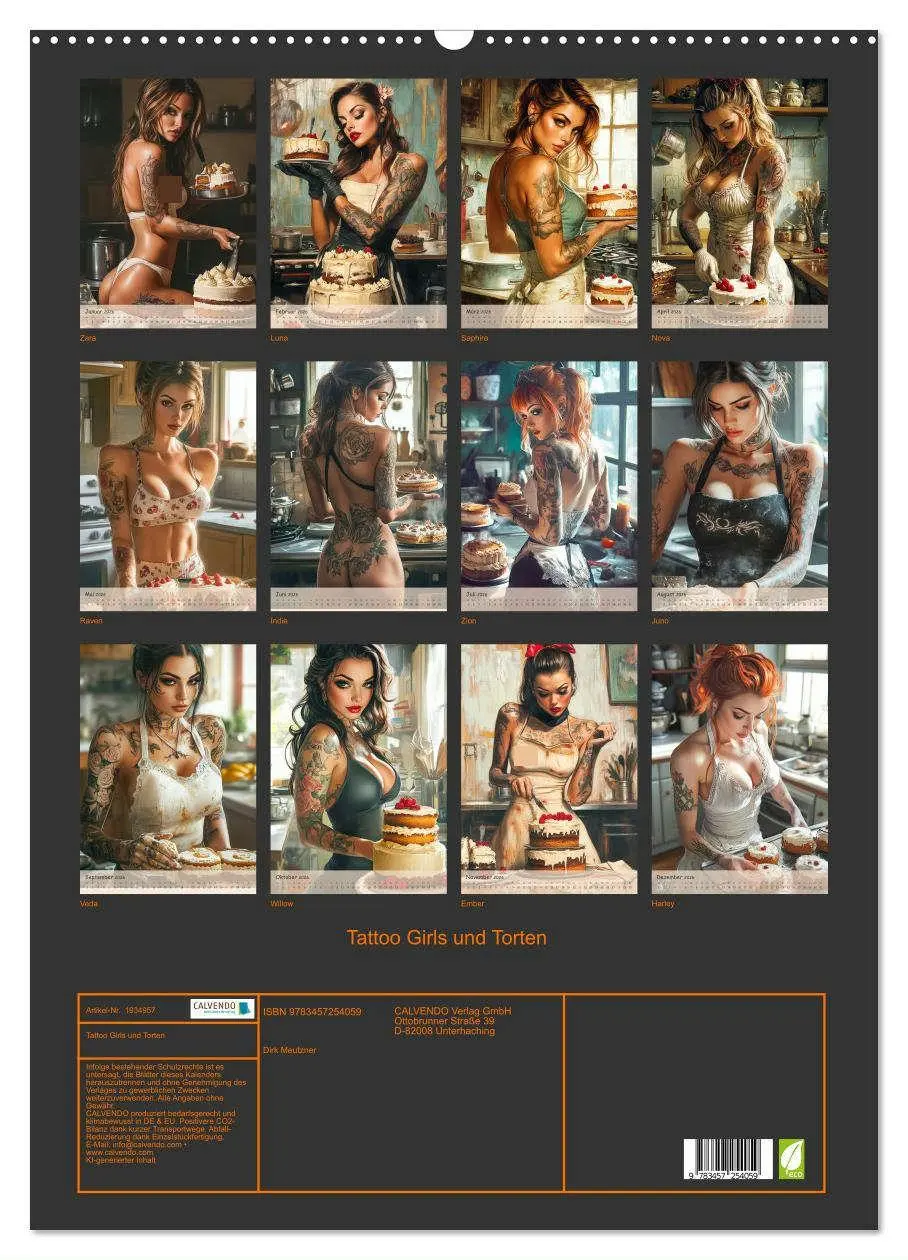 Bild: 9783457254059 | Tattoo Girls und Torten (Wandkalender 2026 DIN A2 hoch), CALVENDO...