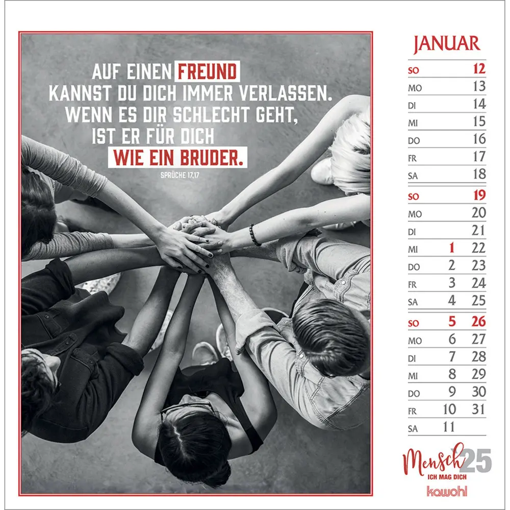 Bild: 9783754874059 | Mensch, ich mag dich 2025 | Schwarz-Weiss-Postkarten-Kalender | 2025