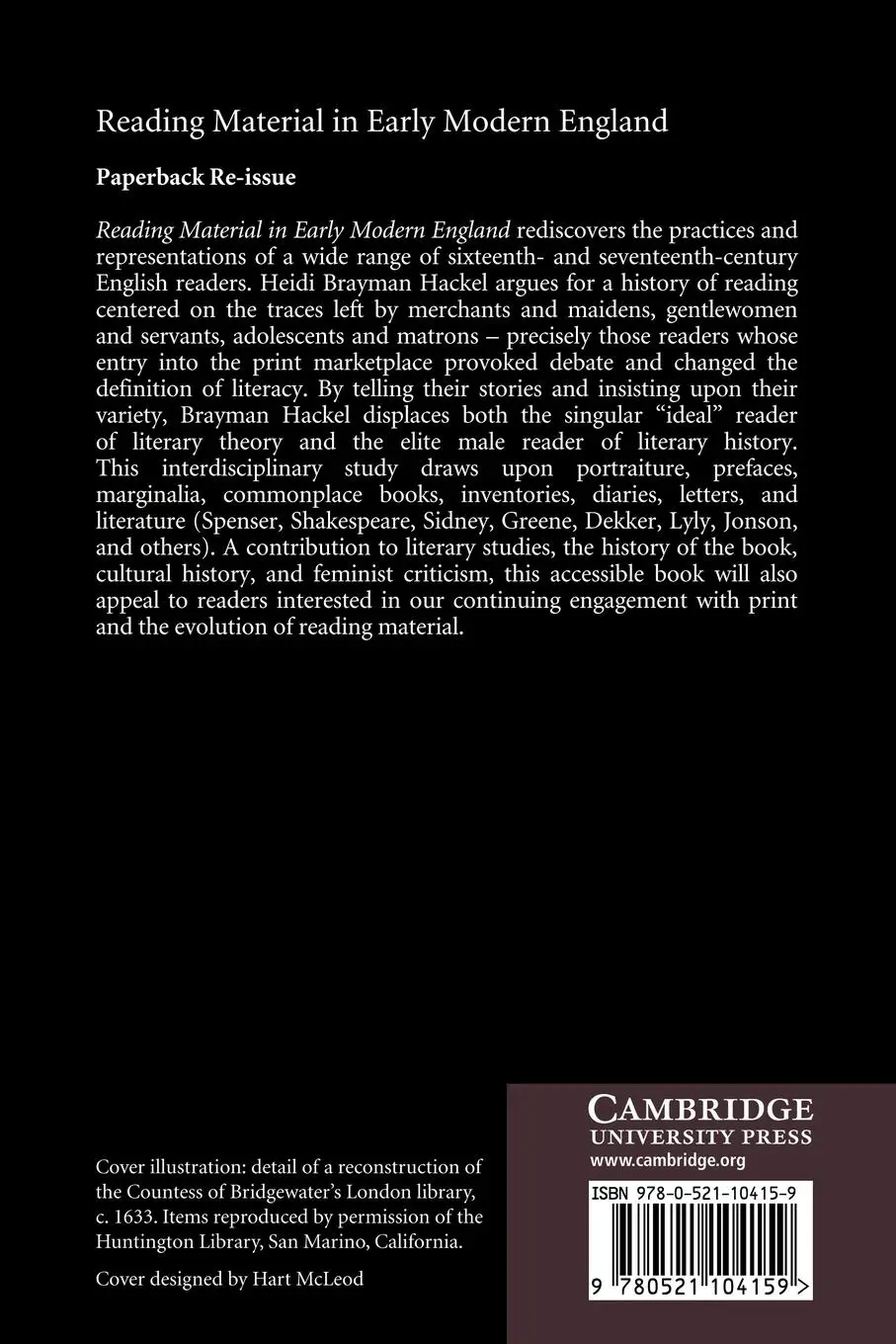 Rückseite: 9780521104159 | Reading Material in Early Modern England | Print, Gender, and Literacy