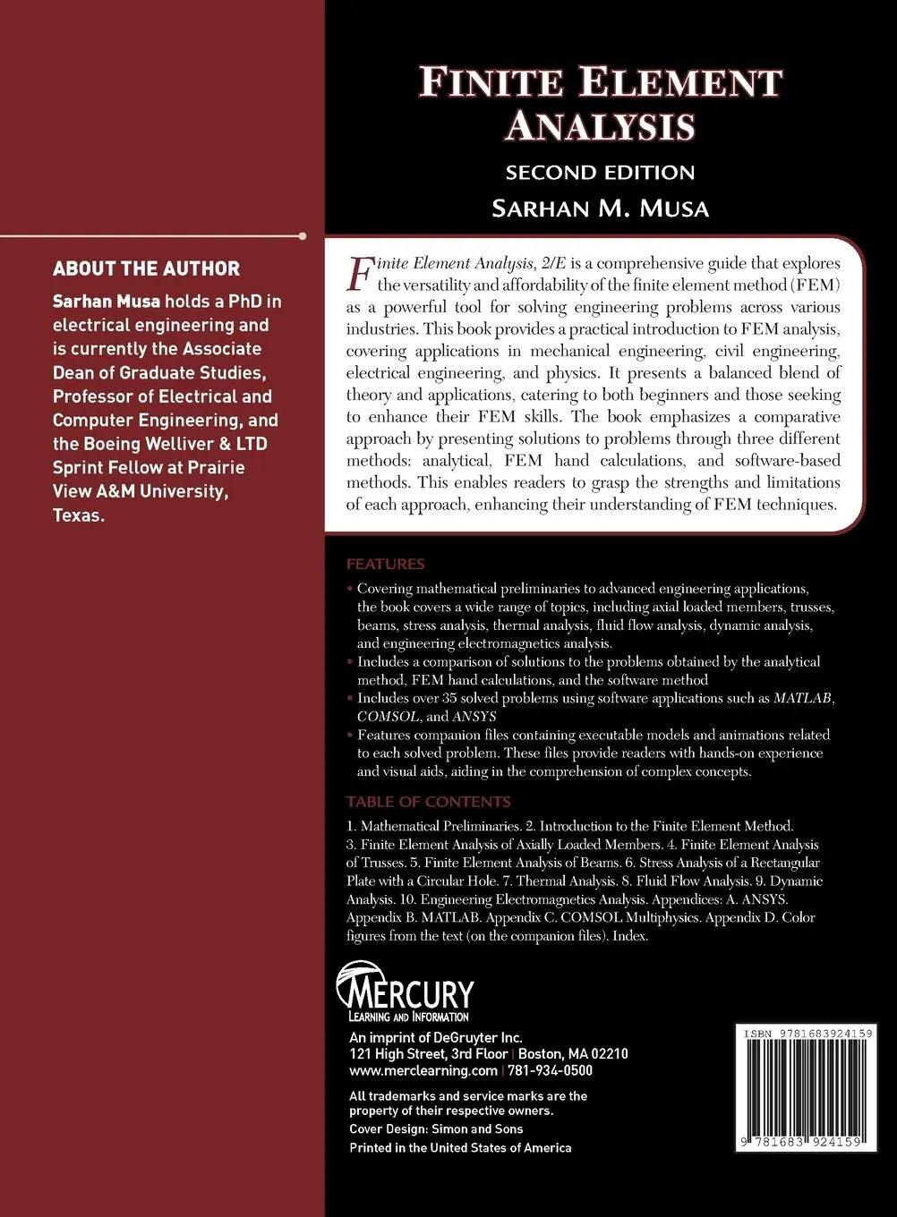 Rückseite: 9781683924159 | Finite Element Analysis | A Primer | Sarhan M. Musa | Buch | Englisch