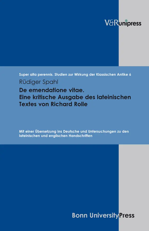 Cover: 9783899714159 | De emendatione vitae. Eine kritische Ausgabe des lateinischen...