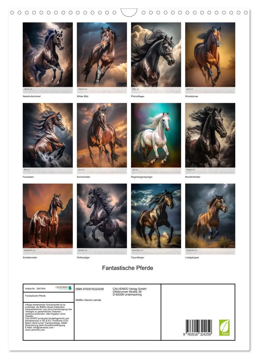 Bild: 9783516324259 | Fantastische Pferde (Wandkalender 2026 DIN A3 hoch), CALVENDO...
