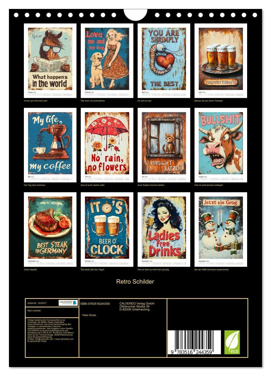 Bild: 9783516244359 | Retro Schilder (Wandkalender 2026 DIN A4 hoch), CALVENDO...
