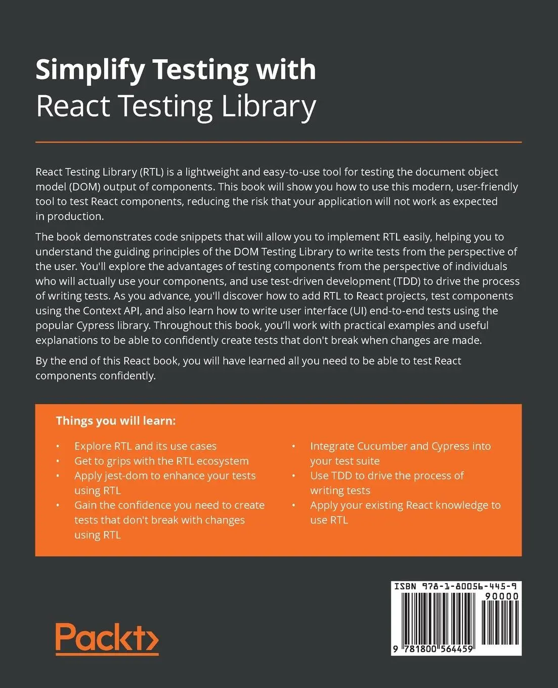 Rückseite: 9781800564459 | Simplify Testing with React Testing Library | Scottie Crump | Buch