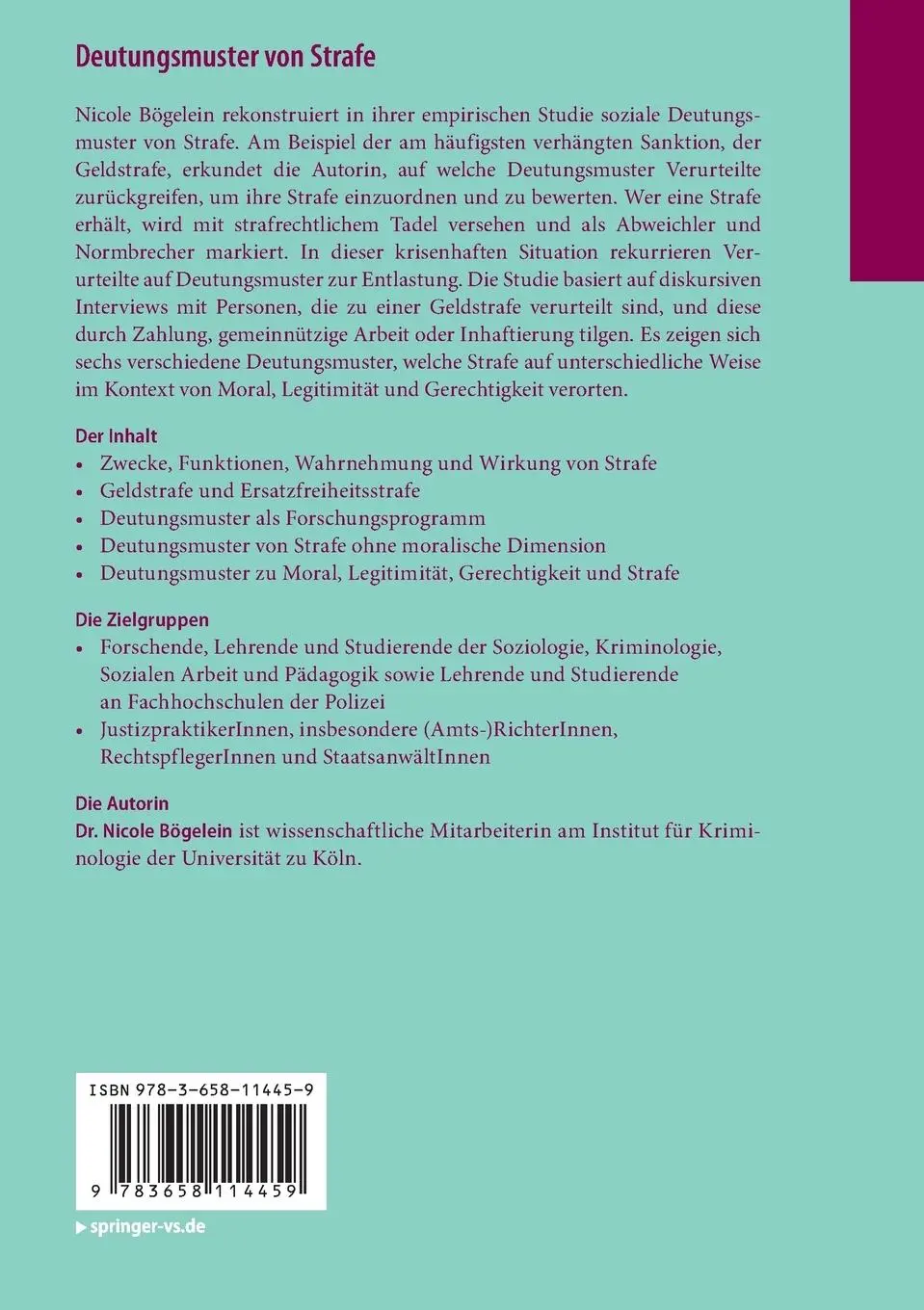 Rückseite: 9783658114459 | Deutungsmuster von Strafe | Nicole Bögelein | Taschenbuch | xiv | 2015