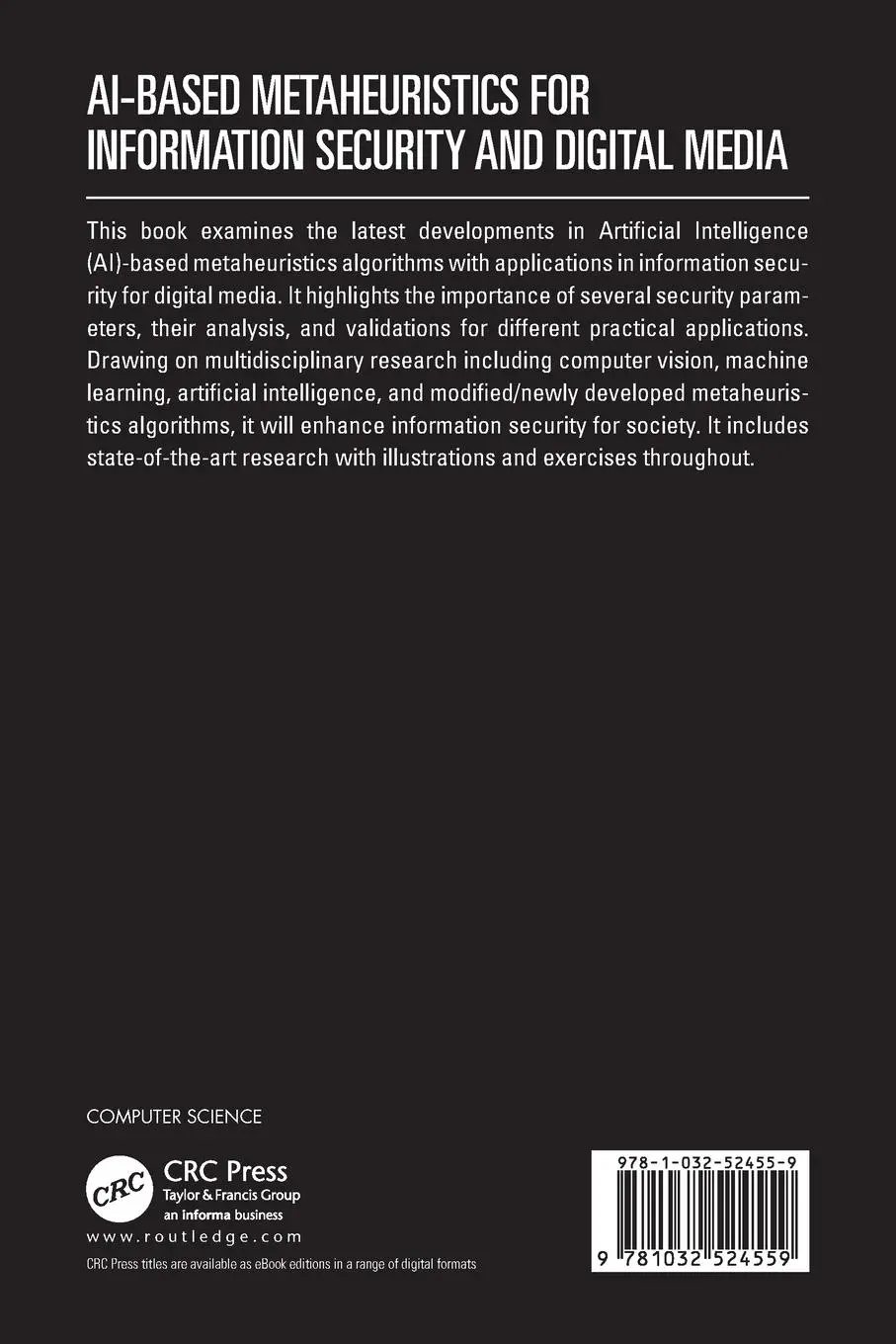 Rückseite: 9781032524559 | AI-Based Metaheuristics for Information Security and Digital Media