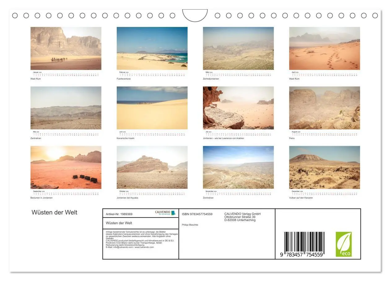 Bild: 9783457754559 | Wüsten der Welt (Wandkalender 2026 DIN A4 quer), CALVENDO...
