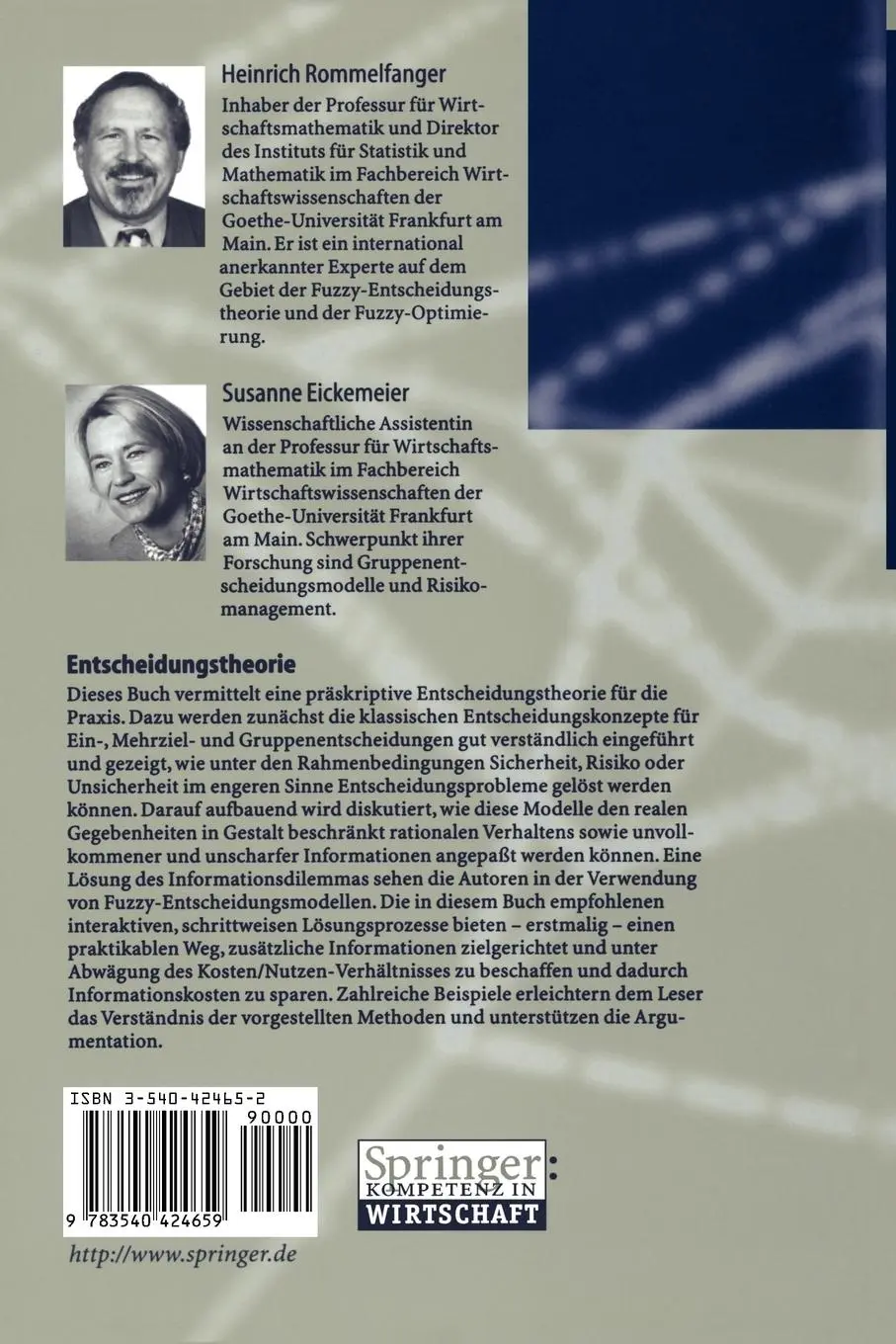 Rückseite: 9783540424659 | Entscheidungstheorie | Klassische Konzepte und Fuzzy-Erweiterungen | x