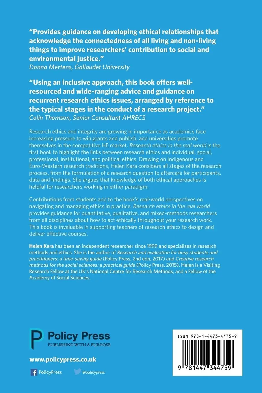Rückseite: 9781447344759 | Research ethics in the real world | Helen Kara | Taschenbuch | 2018