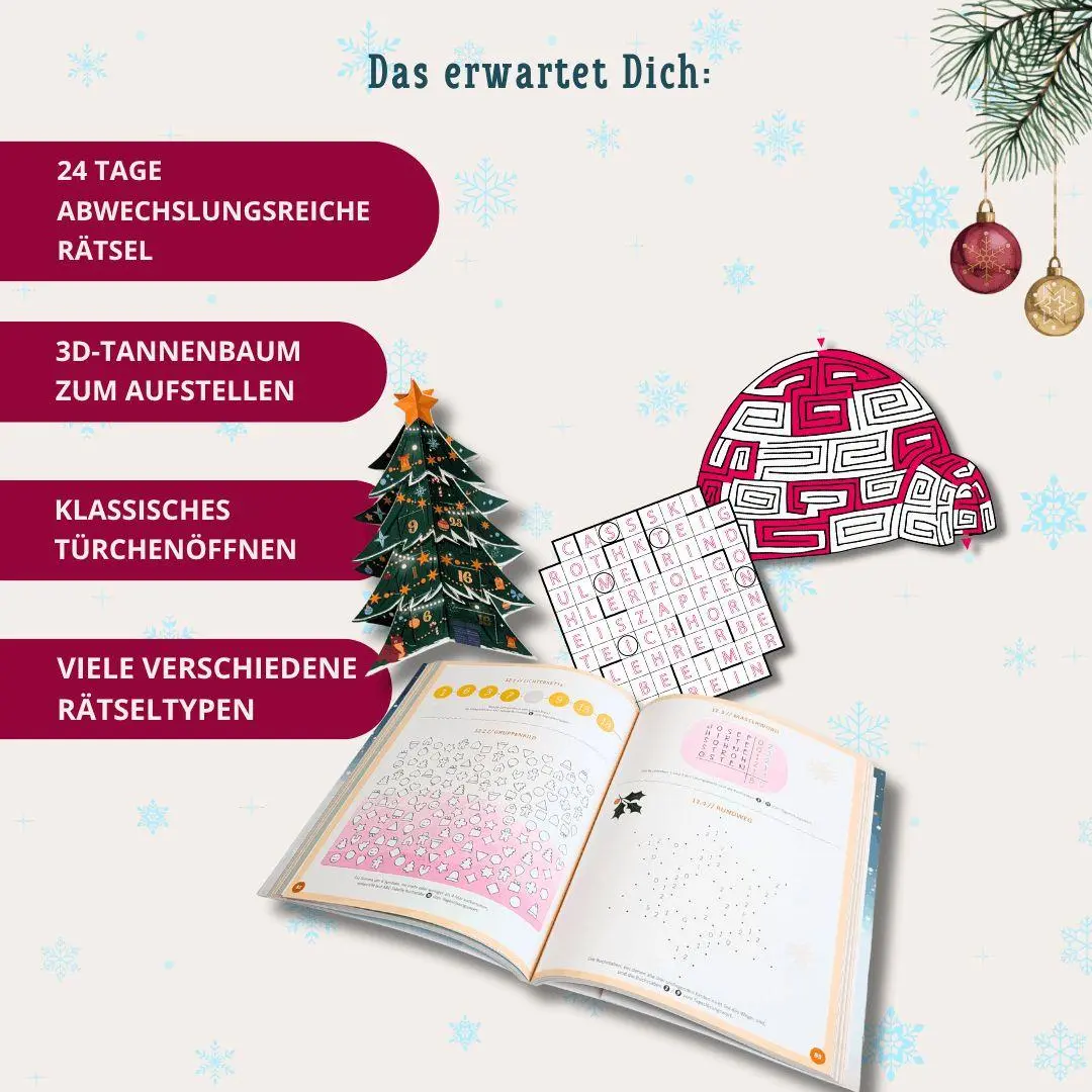 Bild: 9783735854759 | O Rätselbaum! - 3D-Adventskalender zum Aufstellen und Aufklappen