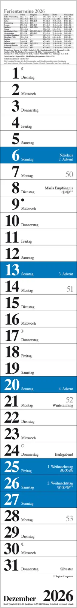 Bild: 9783731884859 | Streifenplaner Praktika Blau 2026 | Verlag Korsch | Kalender | 12 S.
