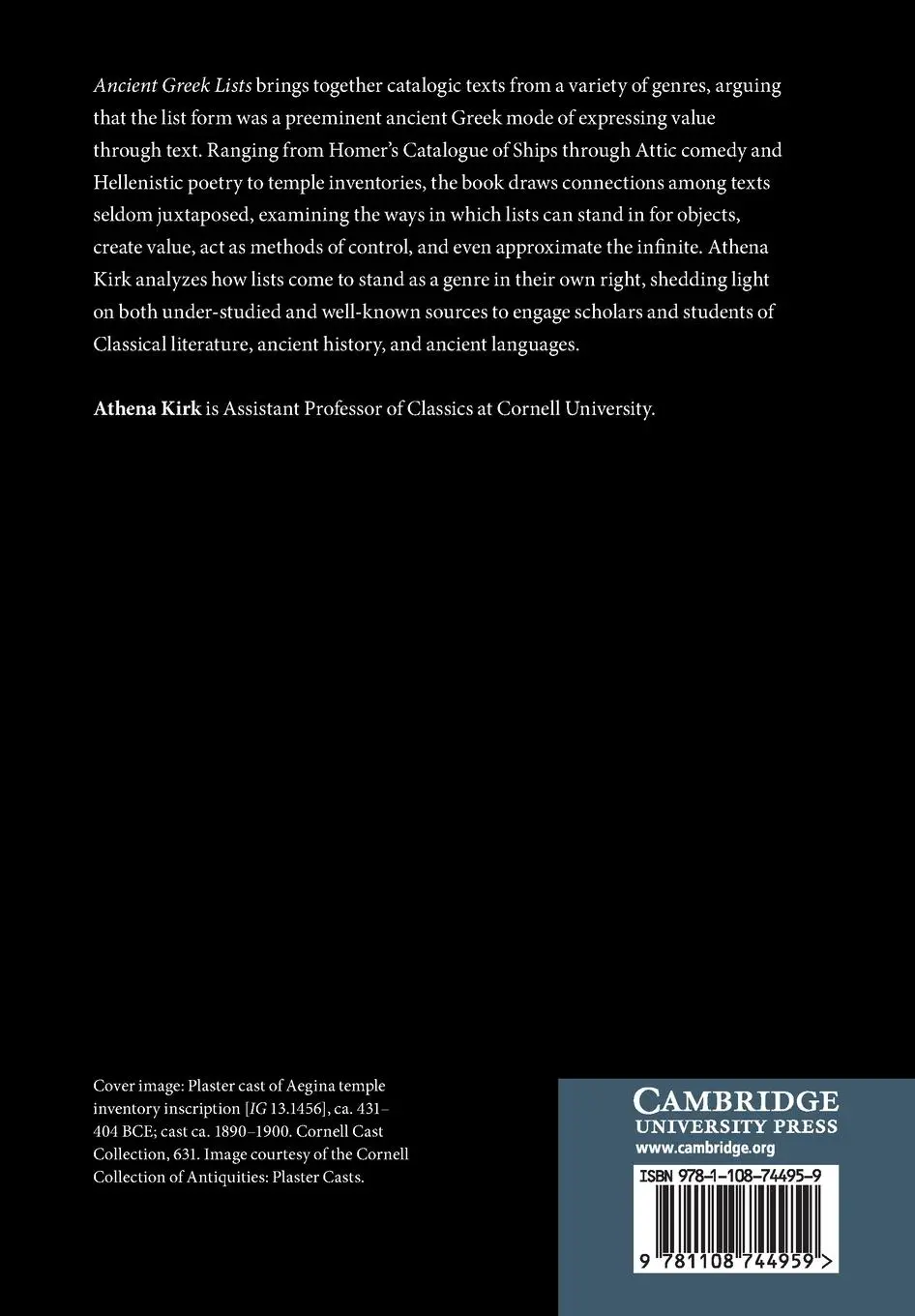 Rückseite: 9781108744959 | Ancient Greek Lists | Catalogue and Inventory Across Genres | Kirk