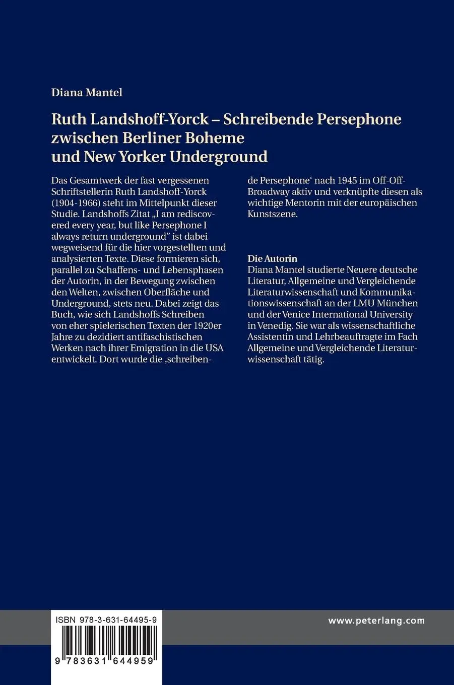 Rückseite: 9783631644959 | Ruth Landshoff-Yorck - Schreibende Persephone zwischen Berliner...