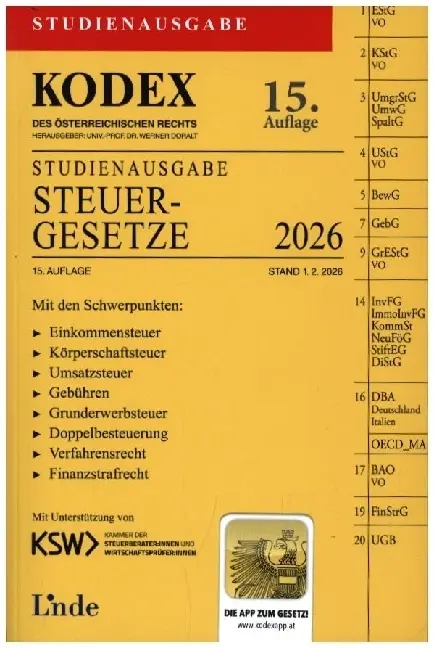 Cover: 9783707354959 | KODEX Studienausgabe Steuergesetze 2026 | Studienausgabe | Bodis