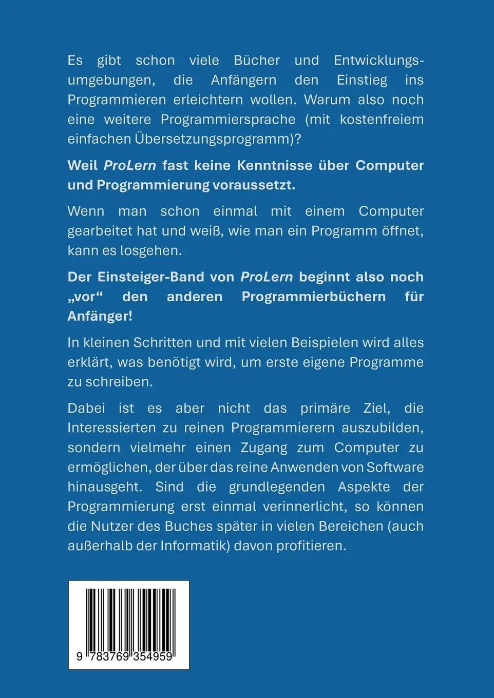 Rückseite: 9783769354959 | Programmieren lernen ganz einfach | Band 1 - Einsteiger | Dirk Hardy