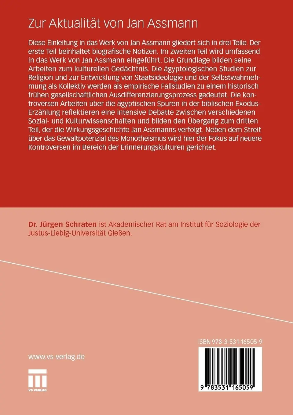 Rückseite: 9783531165059 | Zur Aktualität von Jan Assmann | Einleitung in sein Werk | Schraten