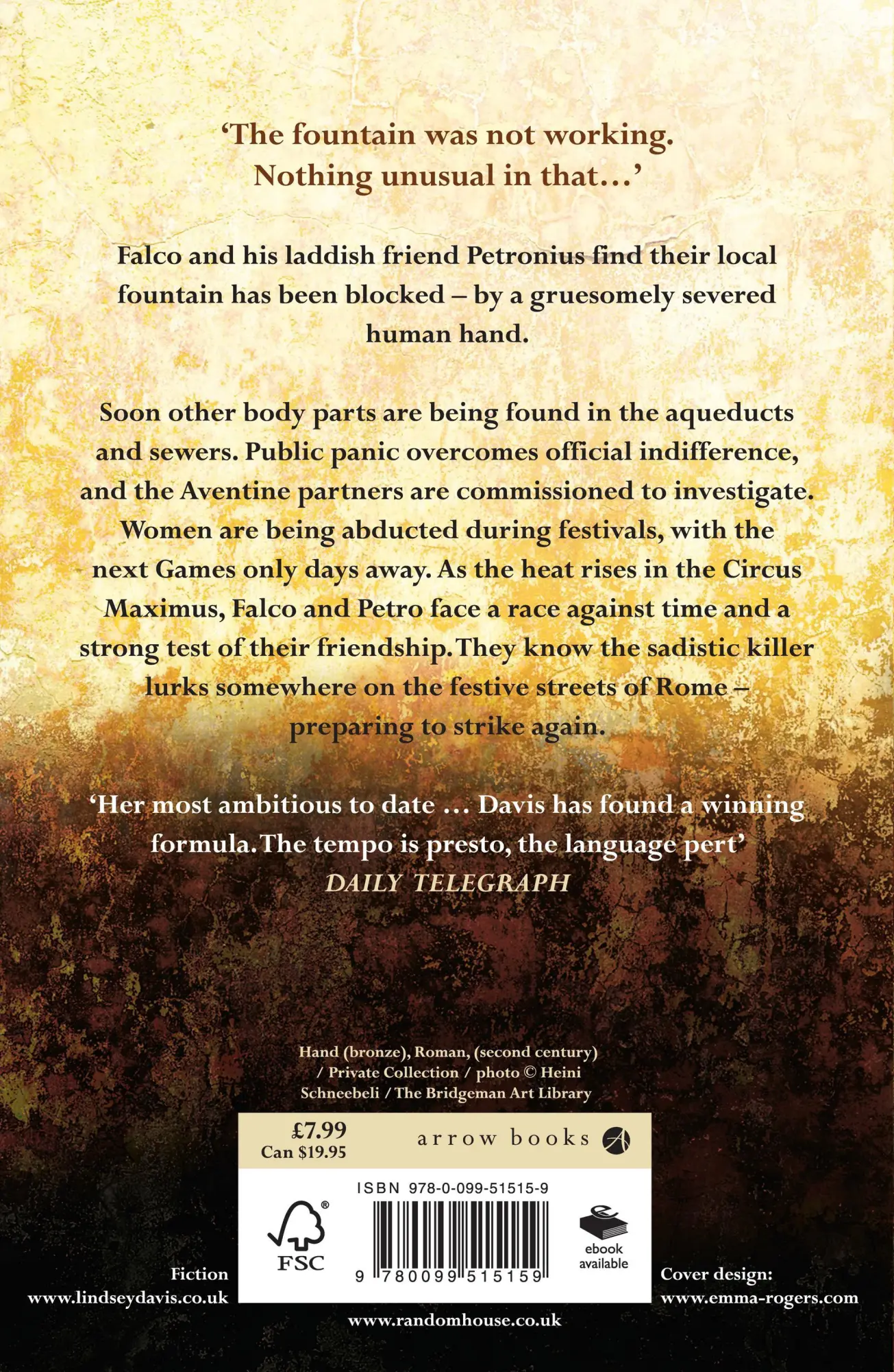 Rückseite: 9780099515159 | Three Hands In The Fountain | Lindsey Davis | Taschenbuch | Englisch