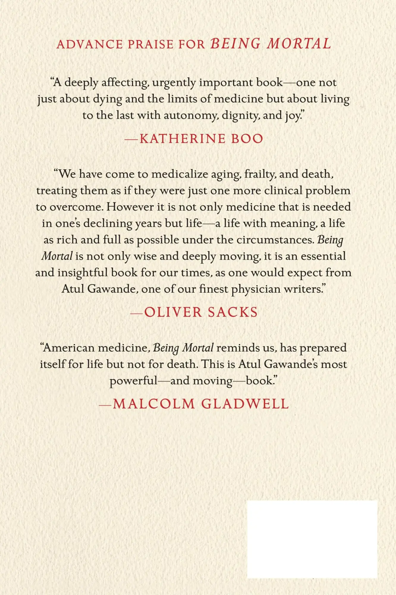 Rückseite: 9780805095159 | Being Mortal | Medicine and What Matters in the End | Atul Gawande