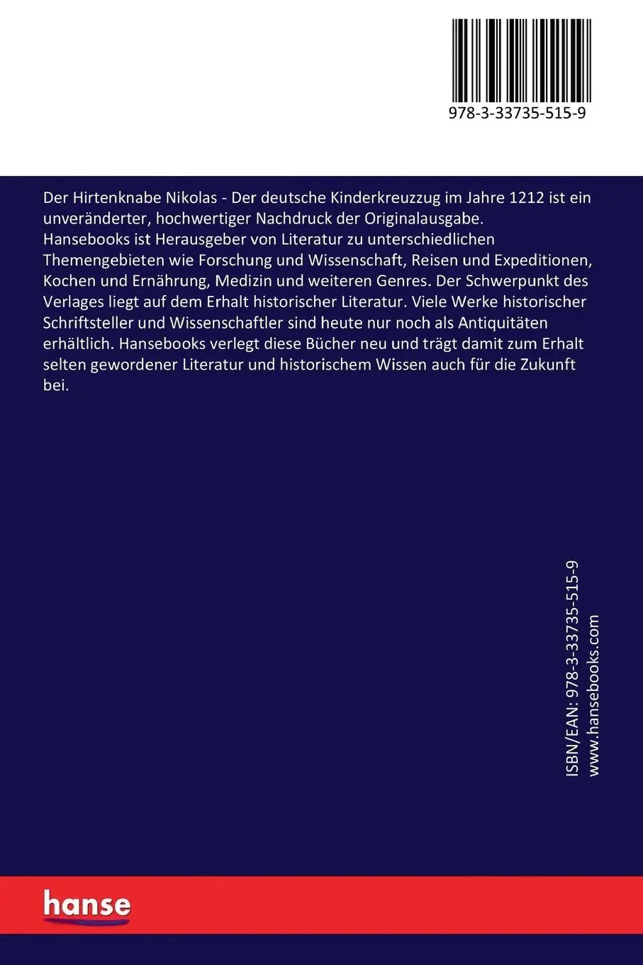 Rückseite: 9783337355159 | Der Hirtenknabe Nikolas | Der deutsche Kinderkreuzzug im Jahre 1212