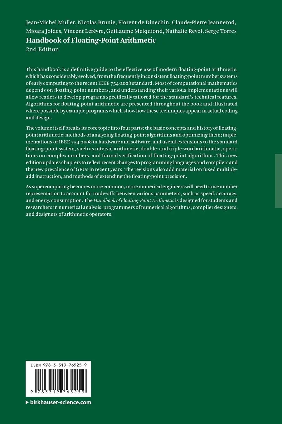 Rückseite: 9783319765259 | Handbook of Floating-Point Arithmetic | Jean-Michel Muller (u. a.)