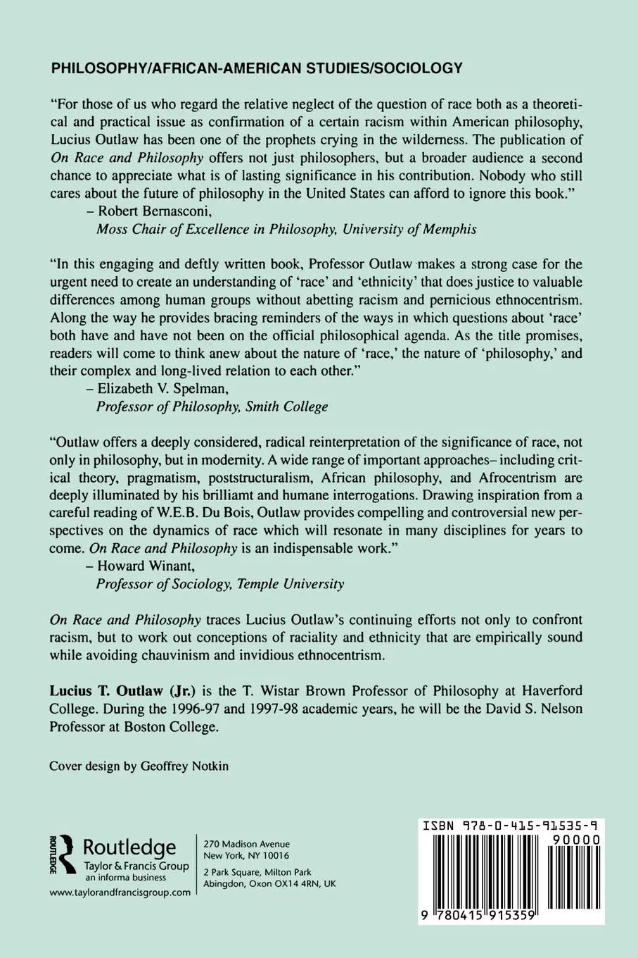 Rückseite: 9780415915359 | On Race and Philosophy | Lucius Outlaw | Taschenbuch | Englisch | 1996