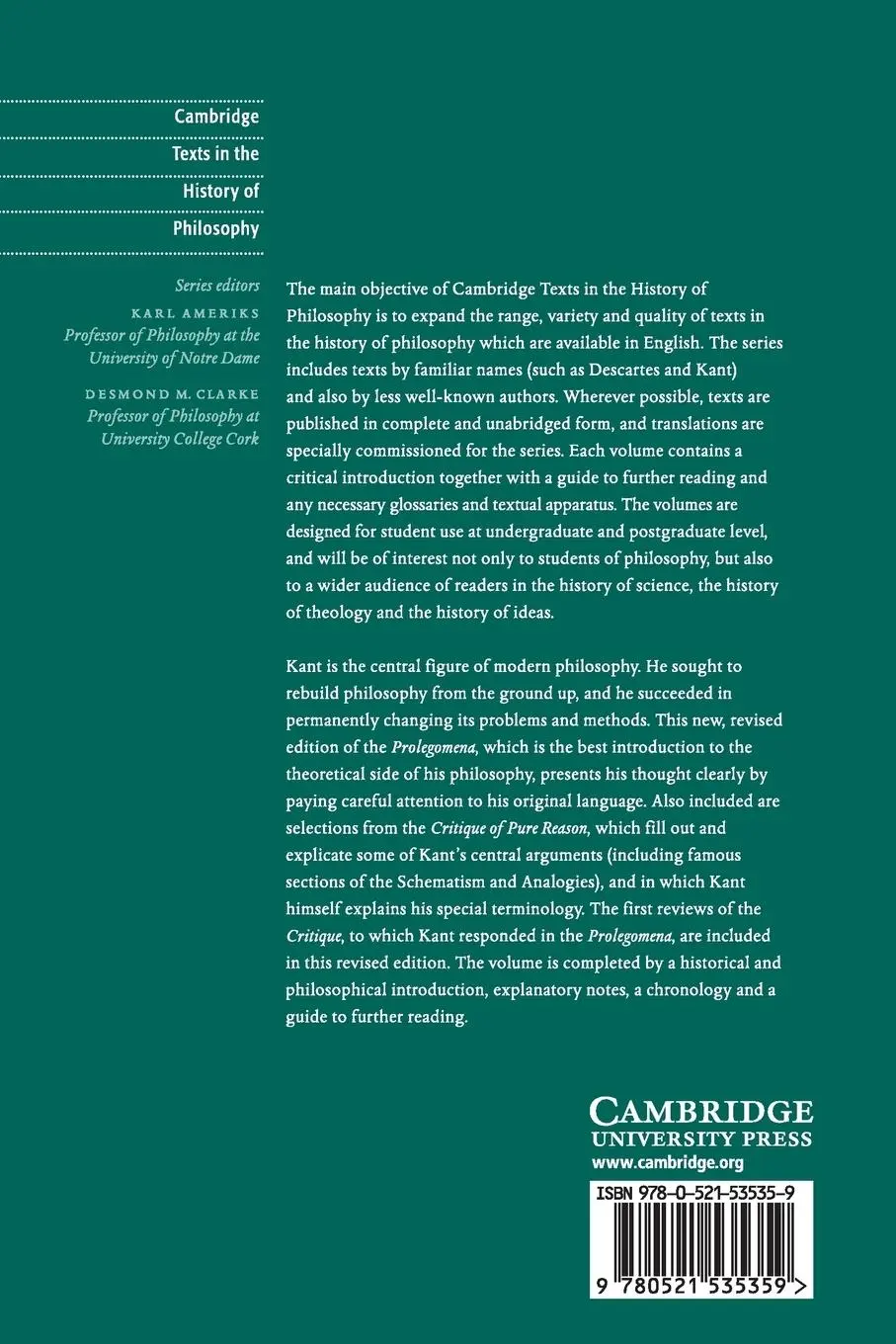 Rückseite: 9780521535359 | Immanuel Kant | Prolegomena to Any Future Metaphysics | Immanuel Kant