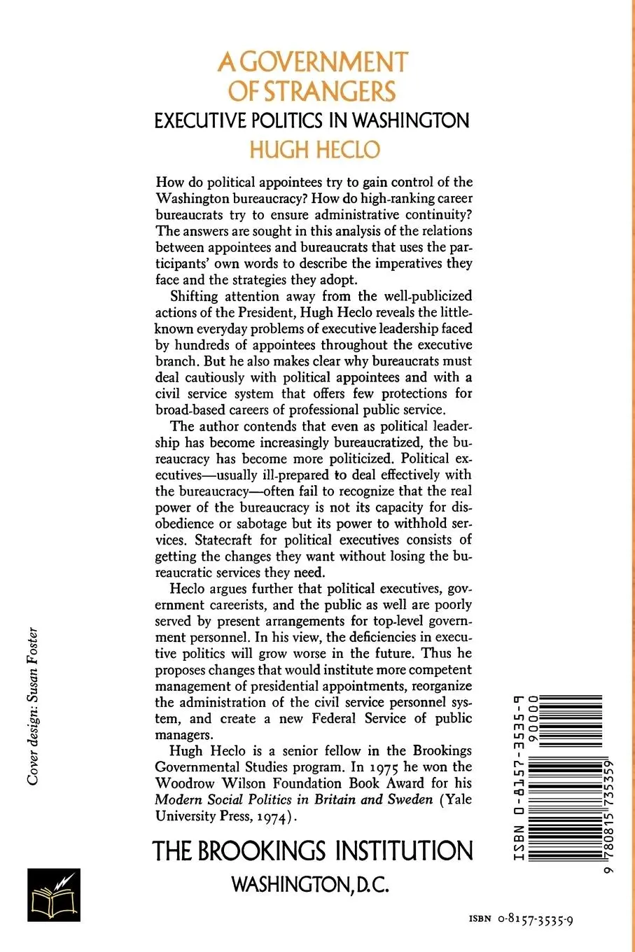 Rückseite: 9780815735359 | Government of Strangers | Executive Politics in Washington | Heclo