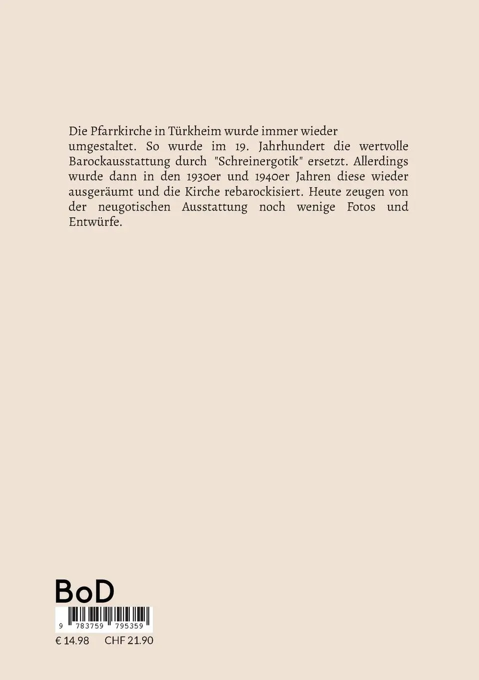 Rückseite: 9783759795359 | Die Regotisierung der Pfarrkirche in Türkheim | Alois Epple | Buch