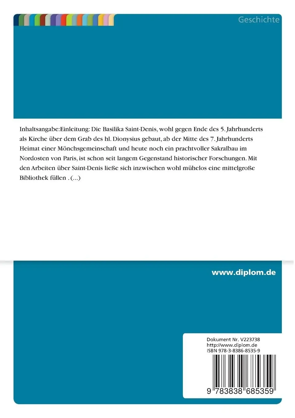 Rückseite: 9783838685359 | Die Entwicklung des Besitztums der Abtei Saint-Denis in...
