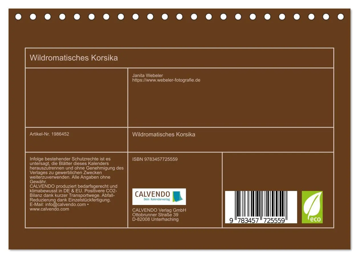 Bild: 9783457725559 | Wildromatisches Korsika (Tischkalender 2026 DIN A5 quer), CALVENDO...
