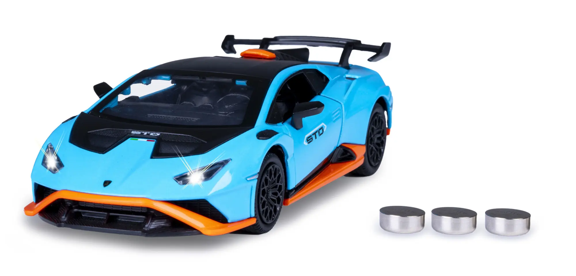 Bild: 4042774475659 | Lamborghini Huracán STO Diecast 1:32 blau inkl. Knopfzellen | 402616