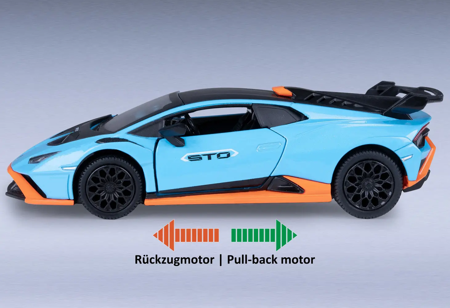 Bild: 4042774475659 | Lamborghini Huracán STO Diecast 1:32 blau inkl. Knopfzellen | 402616