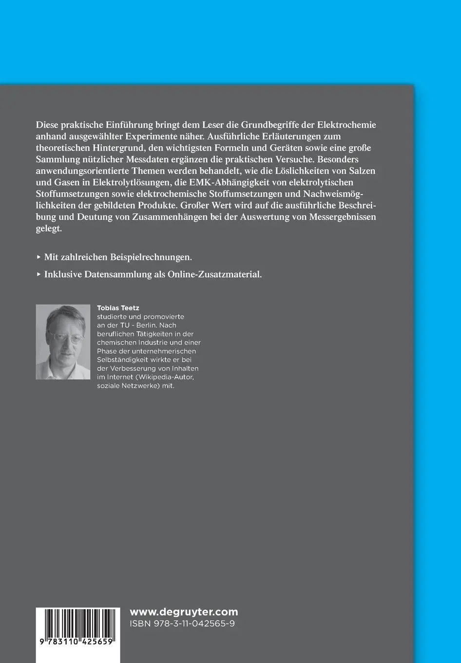 Rückseite: 9783110425659 | Experimentelle Elektrochemie | Tobias Teetz | Taschenbuch | XV | 2017